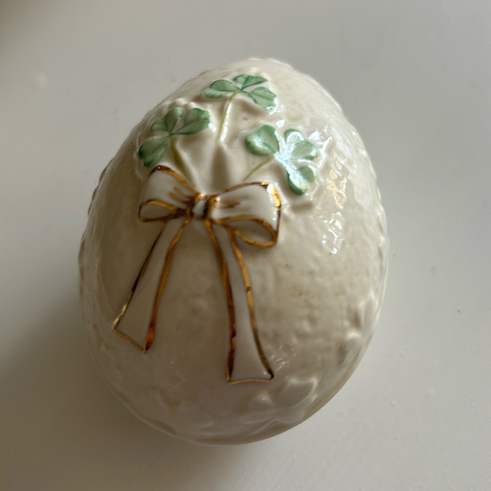 Porcelain egg trinket dish by Belleek